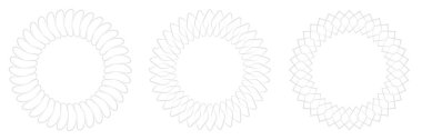 İnce çizgi, dairesel mandala, motif desen, ikon element. Geometrik daire seti. Stock vektör illüstrasyonu, klip- art grafikleri