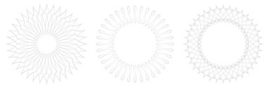 İnce çizgi, dairesel mandala, motif desen, ikon element. Geometrik daire seti. Stock vektör illüstrasyonu, klip- art grafikleri
