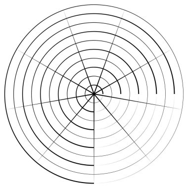 Radikal, yayıcı, eşmerkezli çizgiler vektör şekil elementi