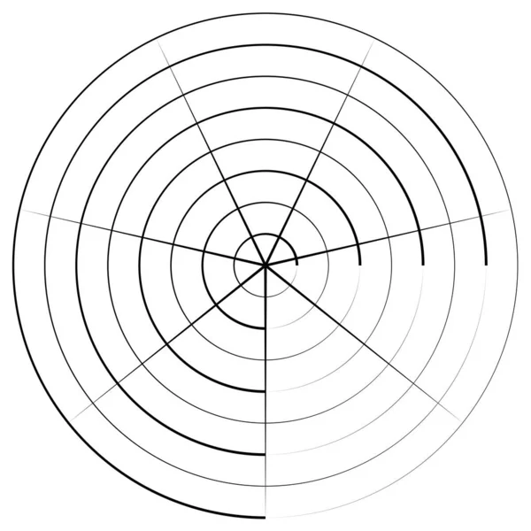 Radiaal Stralend Concentrische Lijnen Cirkel Vector Vorm Element — Stockvector