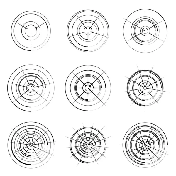 Radiale Strahlende Konzentrische Linien Kreisen Vektorförmiges Element — Stockvektor