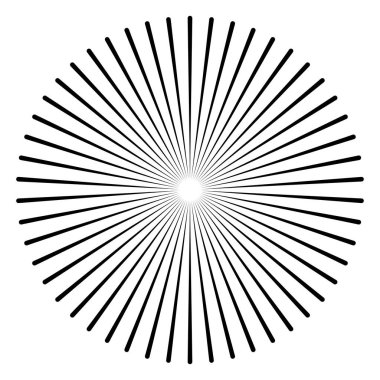 Radyal, yayılan patlama hatları. Yıldız patlaması, güneş patlaması şekilli element. Stock vektör illüstrasyonu, klip- art grafikleri