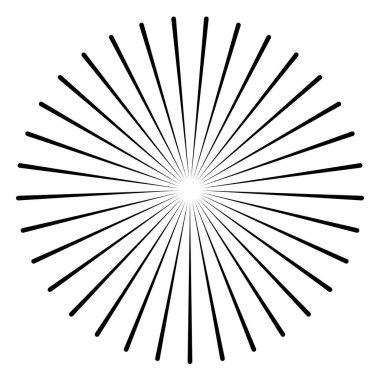 Radyal, yayılan patlama hatları. Yıldız patlaması, güneş patlaması şekilli element. Stock vektör illüstrasyonu, klip- art grafikleri