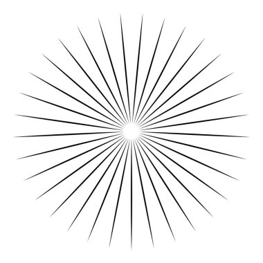 Radyal, yayılan patlama hatları. Yıldız patlaması, güneş patlaması şekilli element. Stock vektör illüstrasyonu, klip- art grafikleri