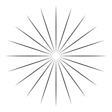 Radyal, yayılan patlama hatları. Yıldız patlaması, güneş patlaması şekilli element. Stock vektör illüstrasyonu, klip- art grafikleri