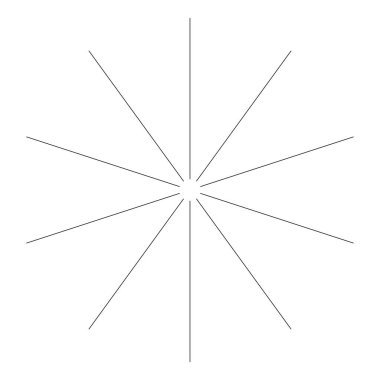 Radyal, yayılan patlama hatları. Yıldız patlaması, güneş patlaması şekilli element. Stock vektör illüstrasyonu, klip- art grafikleri