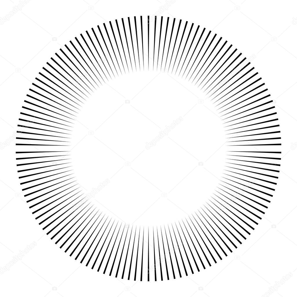 Radial, radiating burst lines. Starburst, sunburst shape element