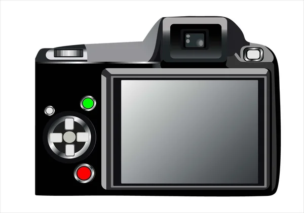 デジタル一眼レフ カメラが黒し白い背景の上にレンズ、ベクトル — ストックベクタ