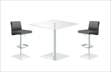 yüksek cam top masa w beyaz zemin üzerine sandalyeler