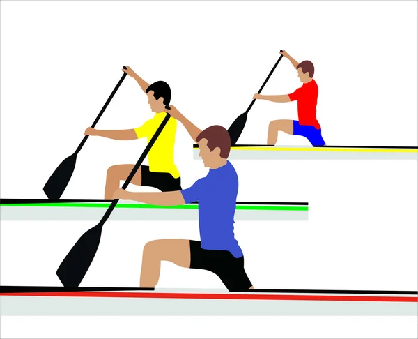 Grupp av sport person silhuetten gör kajakpaddling — Stock vektor