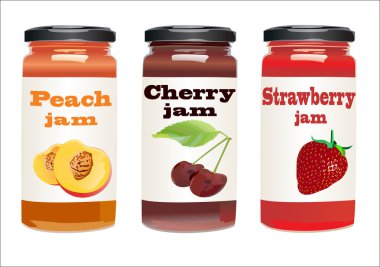 Beyaz arka plan üzerinde izole berry reçelli kavanoz set