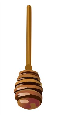 Beyaz arka plan üzerinde izole tahta sopa damlayan bal