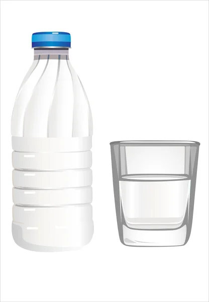 Glass of milk and bottle on white background — Stock Vector