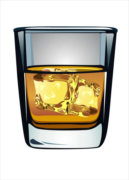 Vaso de whisky y hielo aislado sobre fondo blanco — Vector de stock