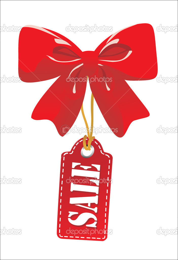 Sales tag with gift bow Vector illustration