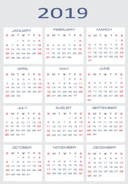 Vector calendar for 2019