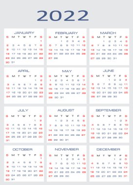 Vector calendar for 2022 vector