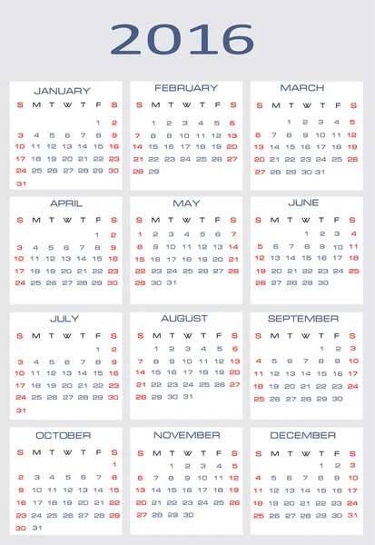 Calendario vectorial para 2016 — Archivo Imágenes Vectoriales