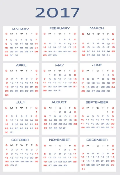 Векторний календар на 2017 рік — стоковий вектор