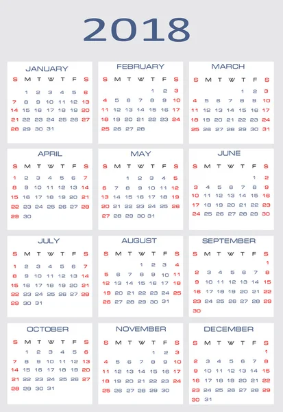 Vector calendar for 2018 — Stock Vector