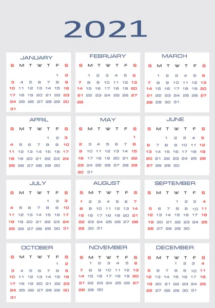 Calendario vectorial para 2021 — Vector de stock