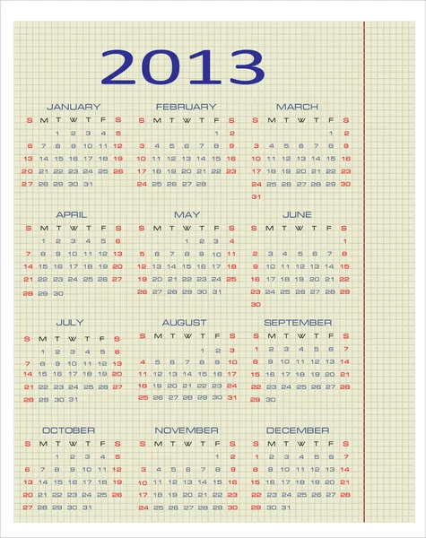 Calendario per il 2013 — Vettoriale Stock