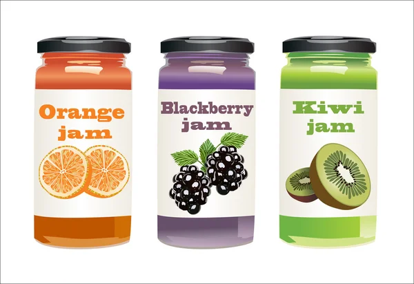 Set from jars with fruit and berry jam — Stock Vector