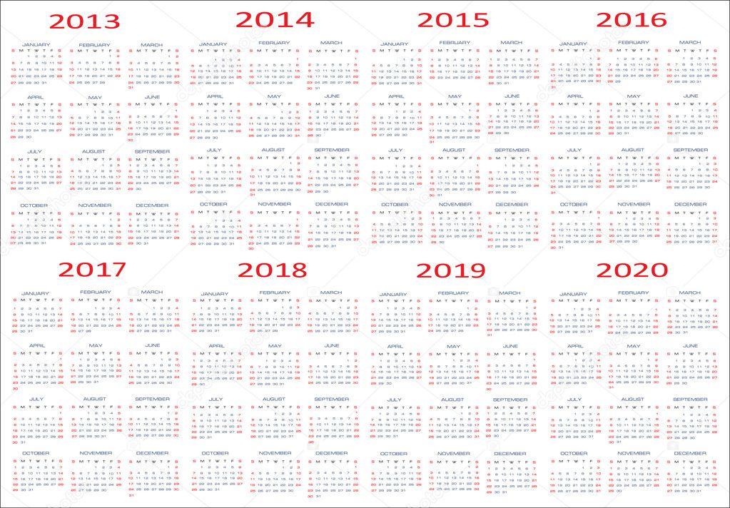 New year 2013, 2014, 2015, 2016, 2017, 2018, 2019, 2020 Calendars