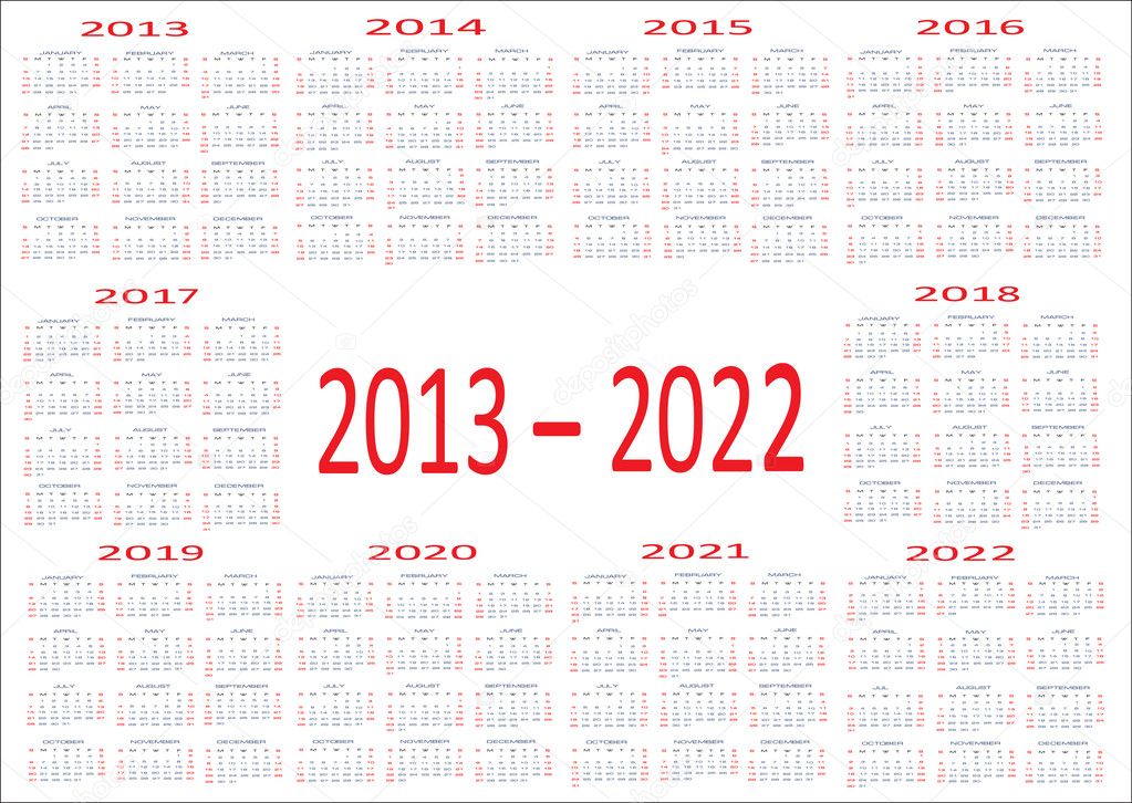 New year 2013, 2014, 2015, 2016, 2017, 2018, 2019, 2020, 2021, 2022 Calendars