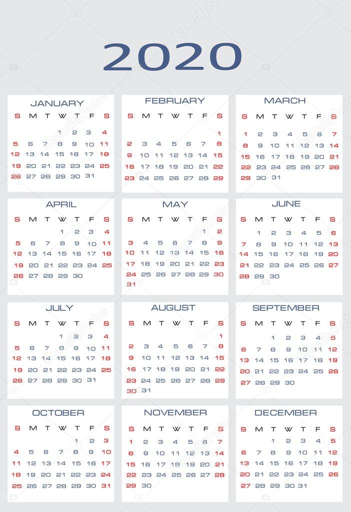 Vector calendar for 2020