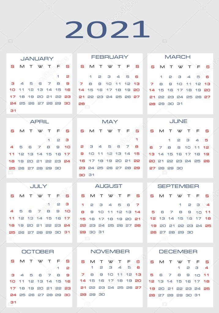 Vector Calendar For 2021 Stock Vector Image By ©mitay20 14526415