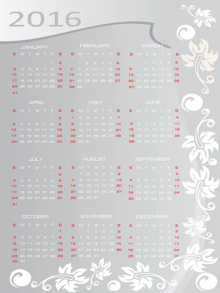 Calendario vectorial 2016 — Archivo Imágenes Vectoriales