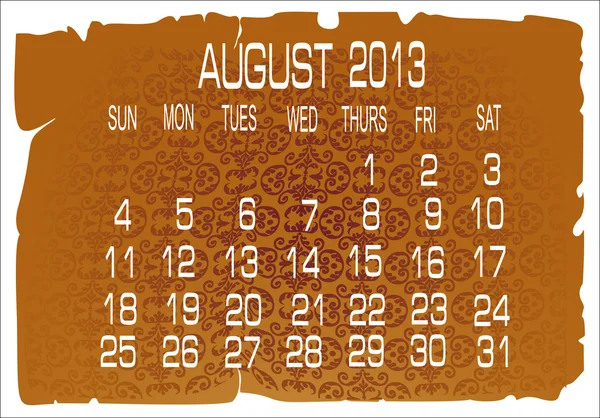 Calendário vetorial agosto de 2013 — Vetor de Stock