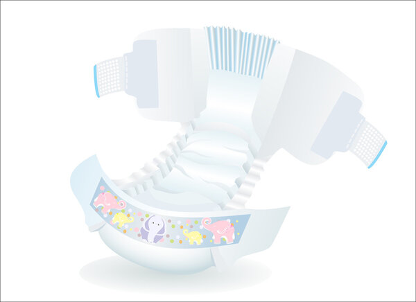 Детские подгузники со смешной картинкой. Векторная иллюстрация на белом фоне
