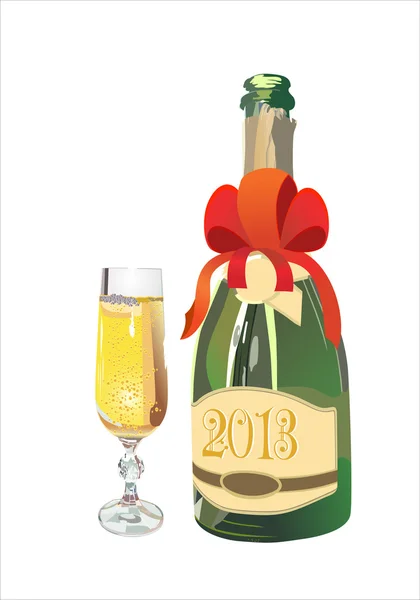 Bottle of Champagne in 2013 and New Year's drink. Vector illustration. — Stock Vector