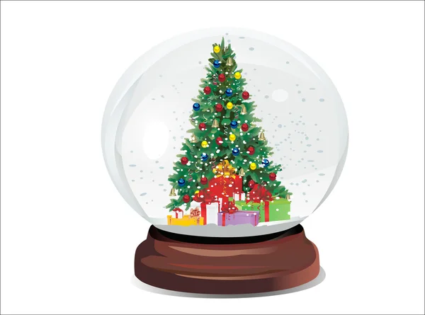Boule à neige avec arbre de Noël — Image vectorielle
