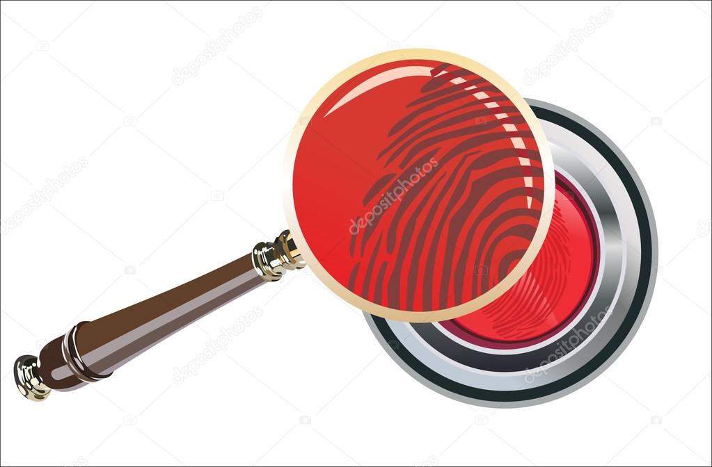 Fingerprint on metal red button vector illustration