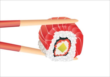 suşi yemek çubukları üzerinde beyaz bir ile