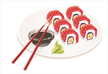 Maki sushi - roll içinde avokado ve krem peynir ile. Tuna ile tepesinde