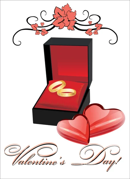 Feestelijke achtergrond voor Valentijnsdag met twee hartjes en trouwringen — Stockvector