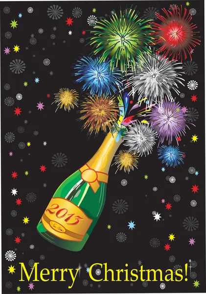 Beautiful Vector uncorked champagne bottle fireworks, on a black background. — Stock Vector