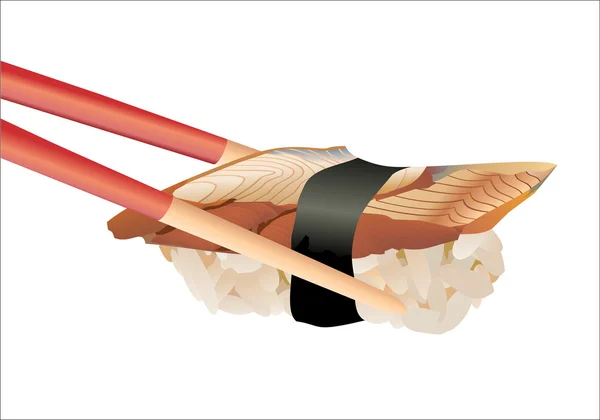 Sushi med pinnar på en vit — Stock vektor