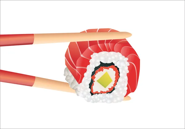 Sushi con palillos en blanco — Vector de stock