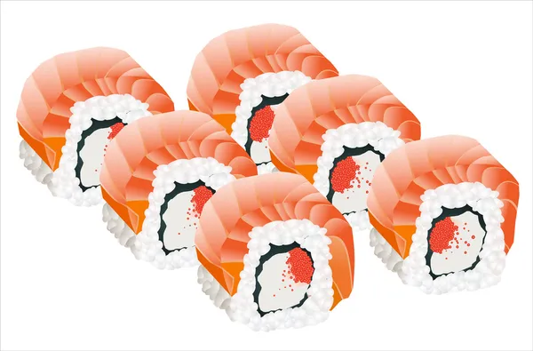 Sushi rulle med lax och grädde ost flygfisk Rom inne — Stock vektor