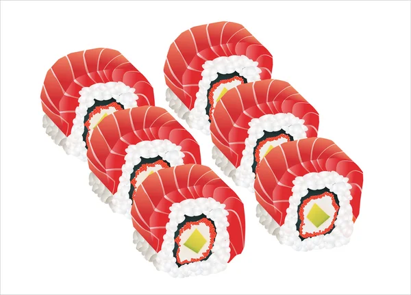 Maki Sushi - Rolle mit Avocado und Frischkäse darin. garniert mit Thunfisch — Stockvektor