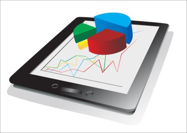 bazı 3d grafikler içeren bir elektronik tablo üzerinde gösterilen bilgisayar tablet
