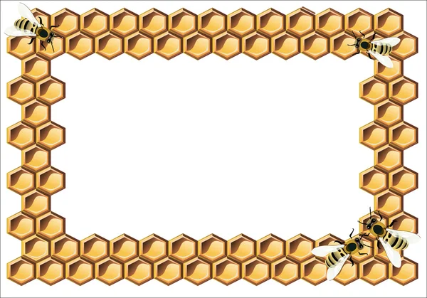 Background with bees, and honeycomb — Stock Vector