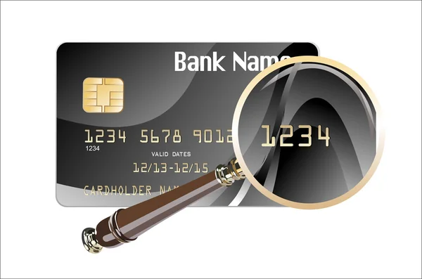 Lupa de tarjeta de crédito diseño ilustración sobre un fondo blanco — Vector de stock