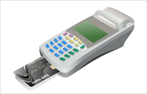 Credit card en kaartlezer op witte achtergrond — Stockvector