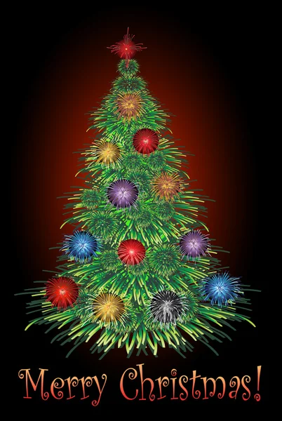 モミの木とメリー クリスマスの背景. — ストックベクタ